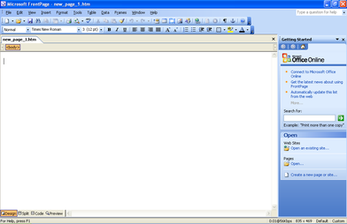 Microsoft Office FrontPage 2003 running on Windows XP